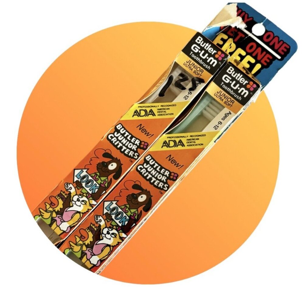 2 Sealed Vintage 80s Kids Butler GUM Junior Critters Toothbrush Ages 6-12 Yr